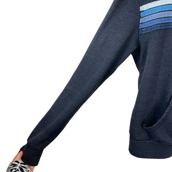 Avi­a­tor Na­tion 5-Stripe Full Zip Hood­ie Sweatshirt Charcoal Blue Size S - Picture 9 of 12
